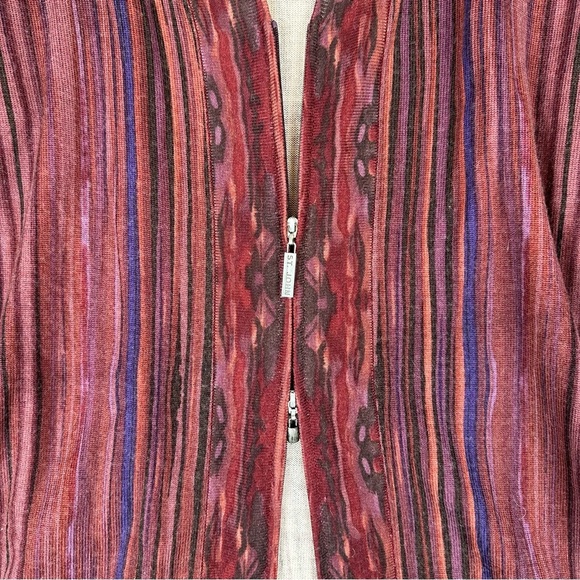 St. John Sport Stripe Wool Zippered Cardigan Sweater - Picture 4 of 10